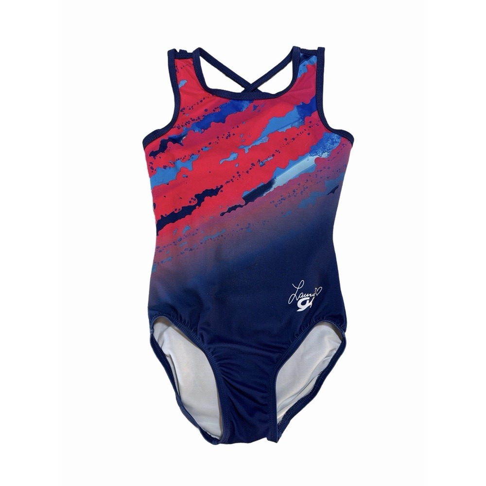 GK Laurie Hernandez Gymnastics Leotard Hot Pink Royal Blue Criss-Cross‎ CL (10)